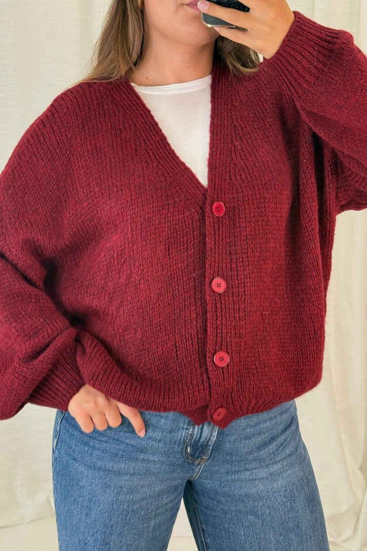 A-bee - Amelia Cardigan - Burgundy Cardigans
