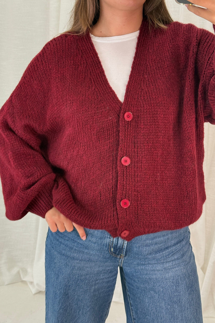 A-bee - Amelia Cardigan - Burgundy Cardigans