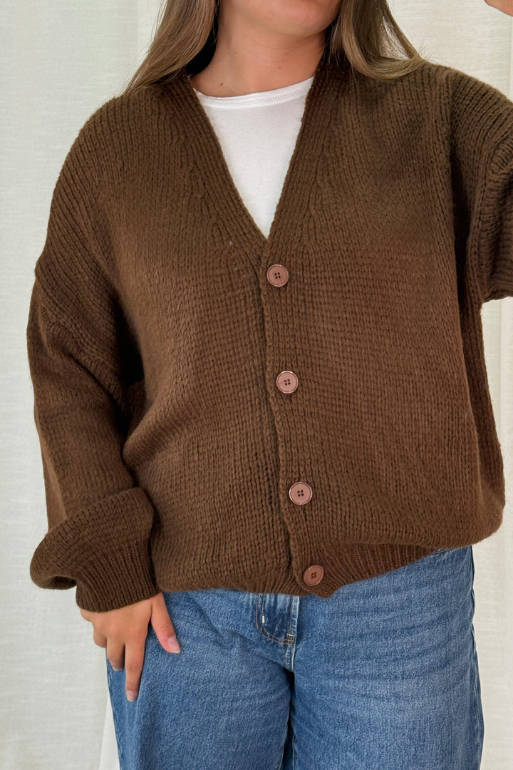 A-bee - Amelia Cardigan - Dark Brown Cardigans