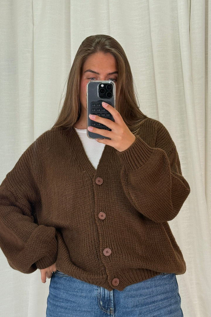 A-bee - Amelia Cardigan - Dark Brown Cardigans