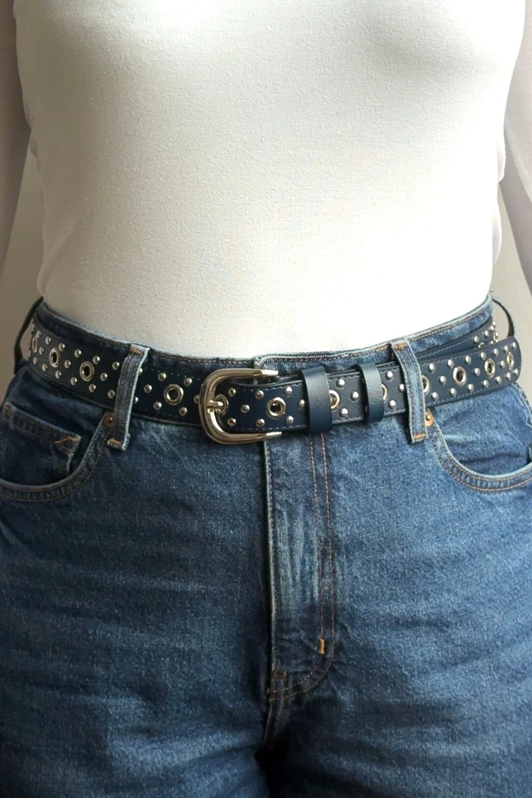 Anobel Copenhagen - Womens Split Cowhide Leather Belt CF-3099 - Navy Bælter