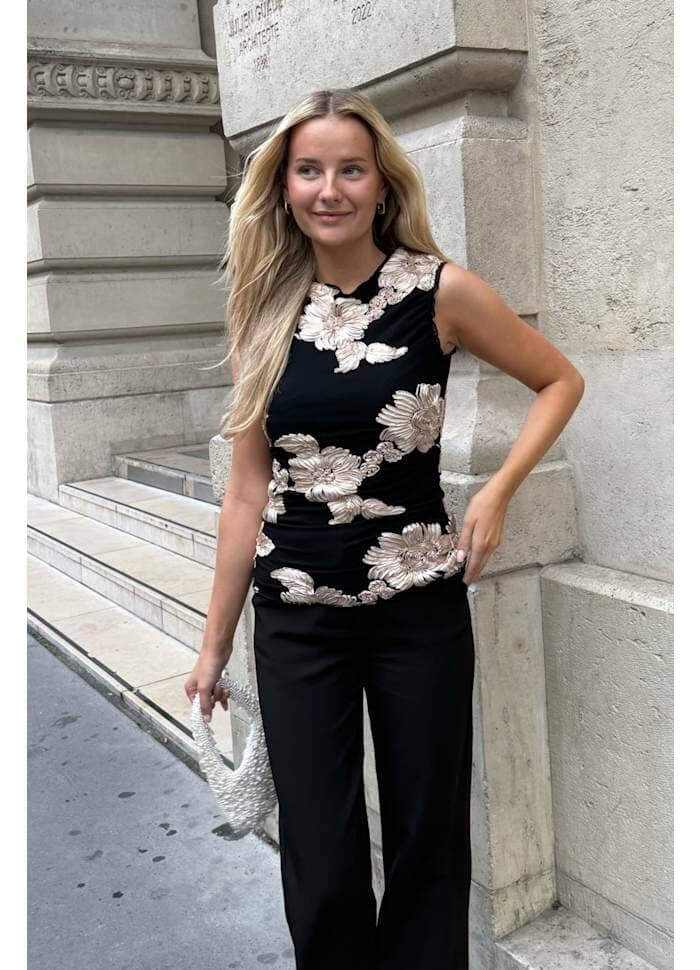 BYIC - Miraic Mesh Top A23927 - Black Beige Flower Toppe