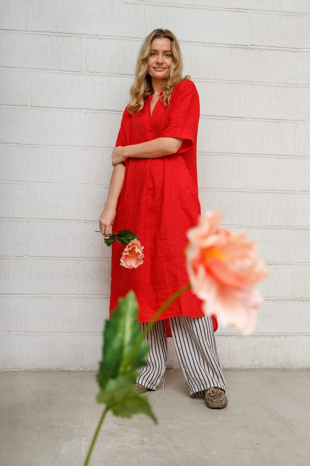 Forudbestilling - Black Colour - Bcmelina Wide Linen Pant 40843 - Navy Stripe Bukser