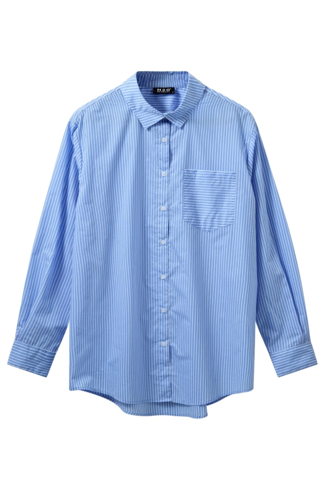 H2O - Rønne Essential Pajamas Shirt L/S 101018-2 - 7044 - Sky Blue/White