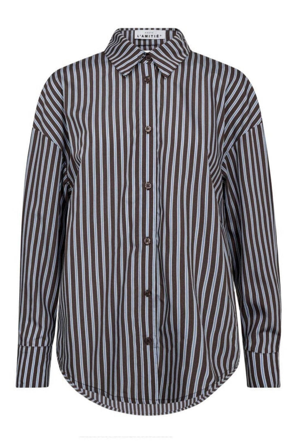 Haute L'Amitié - Melvin Stripe Twist Bow Shirt HL10211 - Mocca Stripe