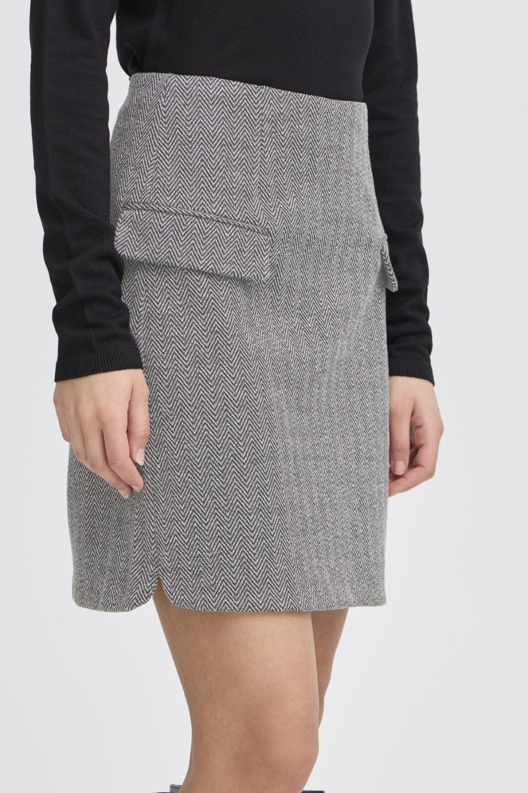 Ichi - Ihkate Jacquard Sk5 20121603 - 203523 - Black/White Herringbone