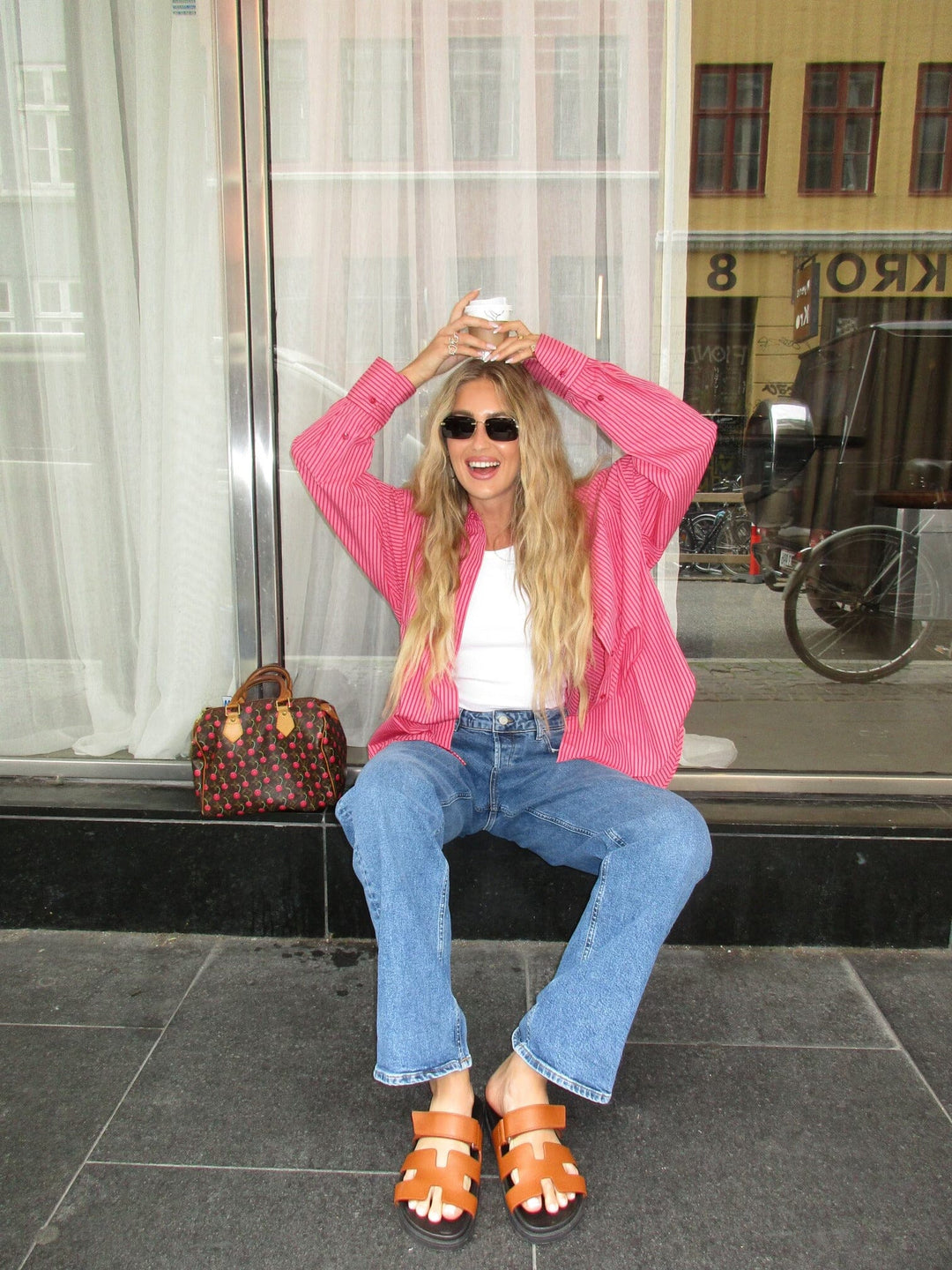 Forudbestilling - Jjxx - Jxjamie Ls Relaxed Poplin Shirt - 4235856 Cerise Stripe Skjorter