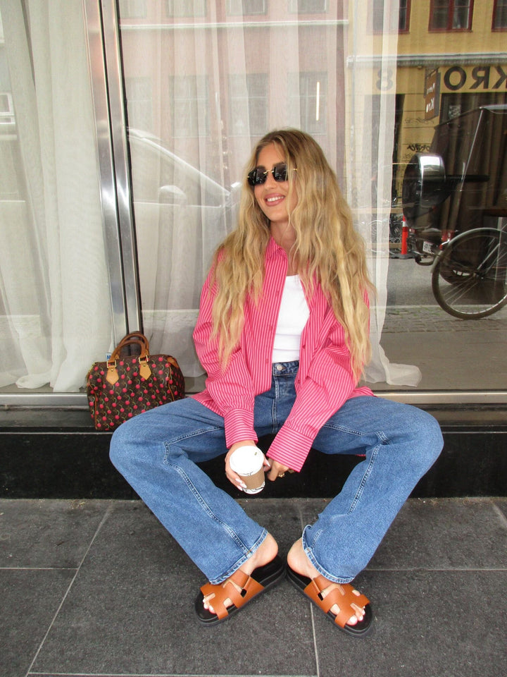 Forudbestilling - Jjxx - Jxjamie Ls Relaxed Poplin Shirt - 4235856 Cerise Stripe Skjorter