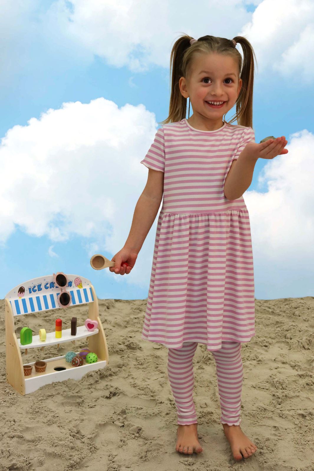 Forudbestilling - Liberte Ami - Natalia-Leggings-Kids - Lilac Pink Creme Stripe (Maj) Leggings