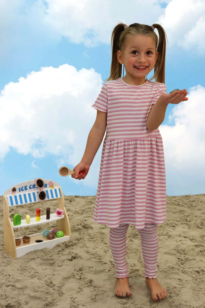 Forudbestilling - Liberte Ami - Natalia-Leggings-Kids - Lilac Pink Creme Stripe (Maj) Leggings