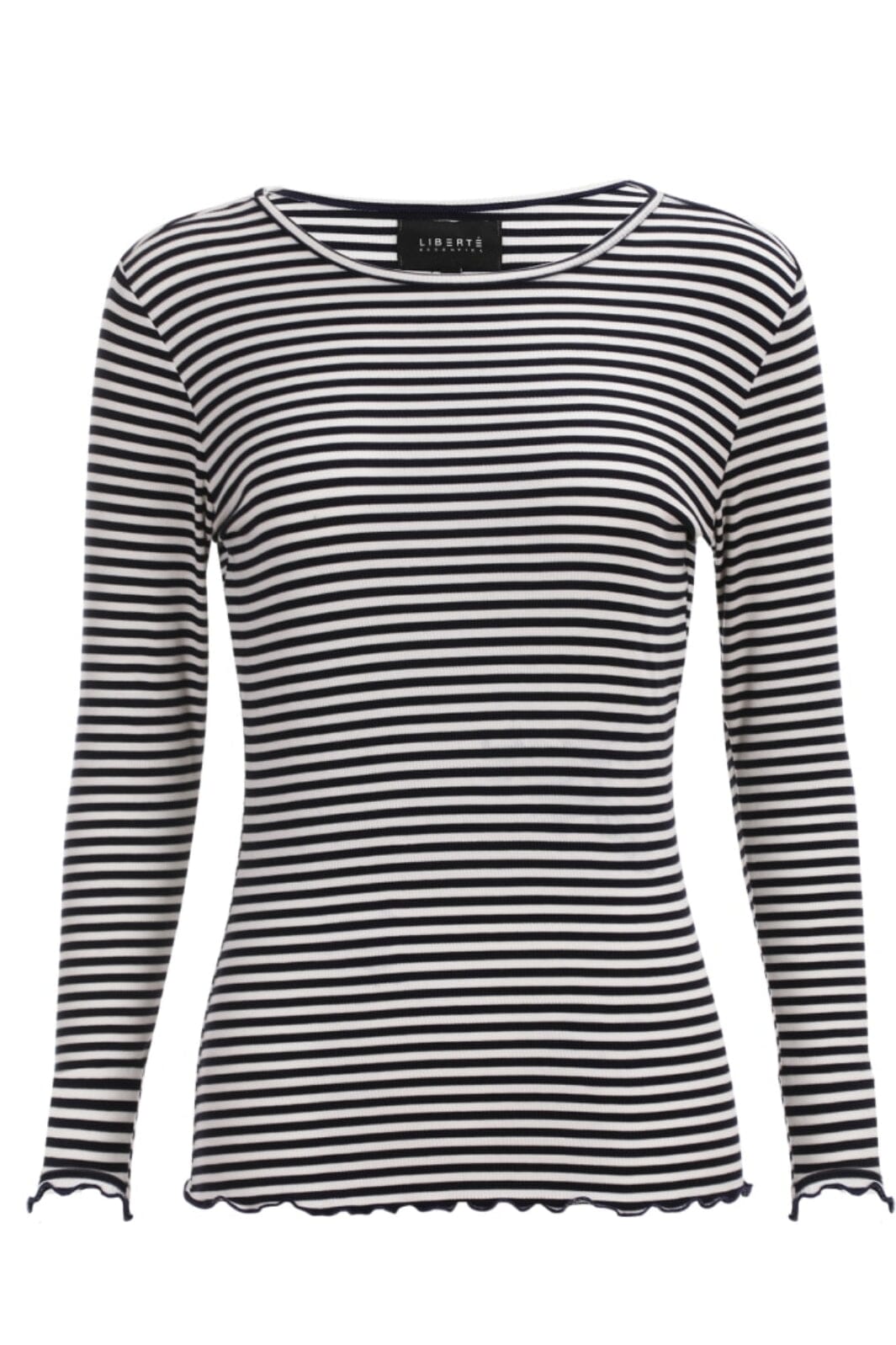 Forudbestilling - Liberte - Natalia Ls Round Neck Blouse - Black Creme Small Stripe Bluser