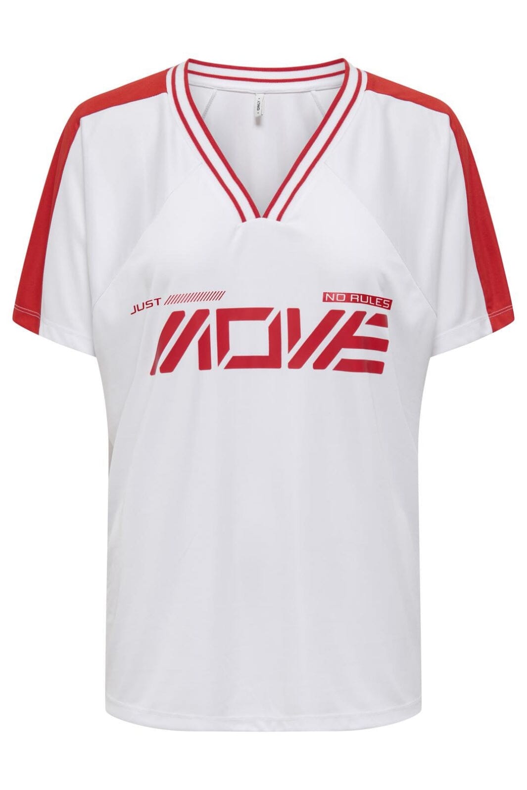 Forudbestilling - Only - Onlbella S/S Sport V-Neck Top - 4822429 Bright White Move In Red Print T-shirts
