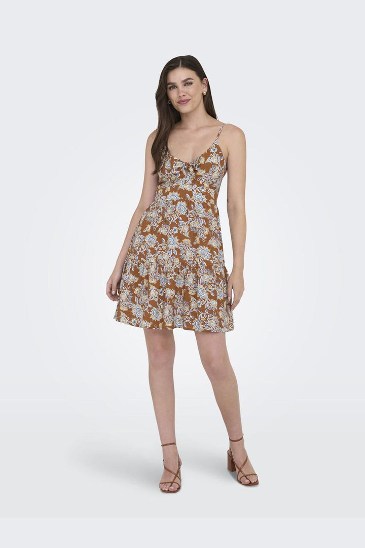 Only - Onljennie S/L Knot Short Dress Ox - 4948116 Apricot Orange Flowers