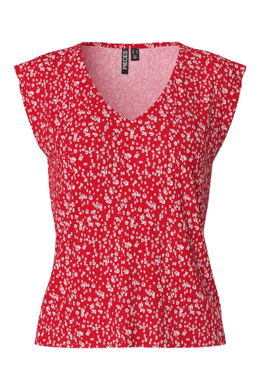 Forudbestilling - Pieces - Pcflora Ss V-Neck Top - 4699179 Lollipop Small Flower