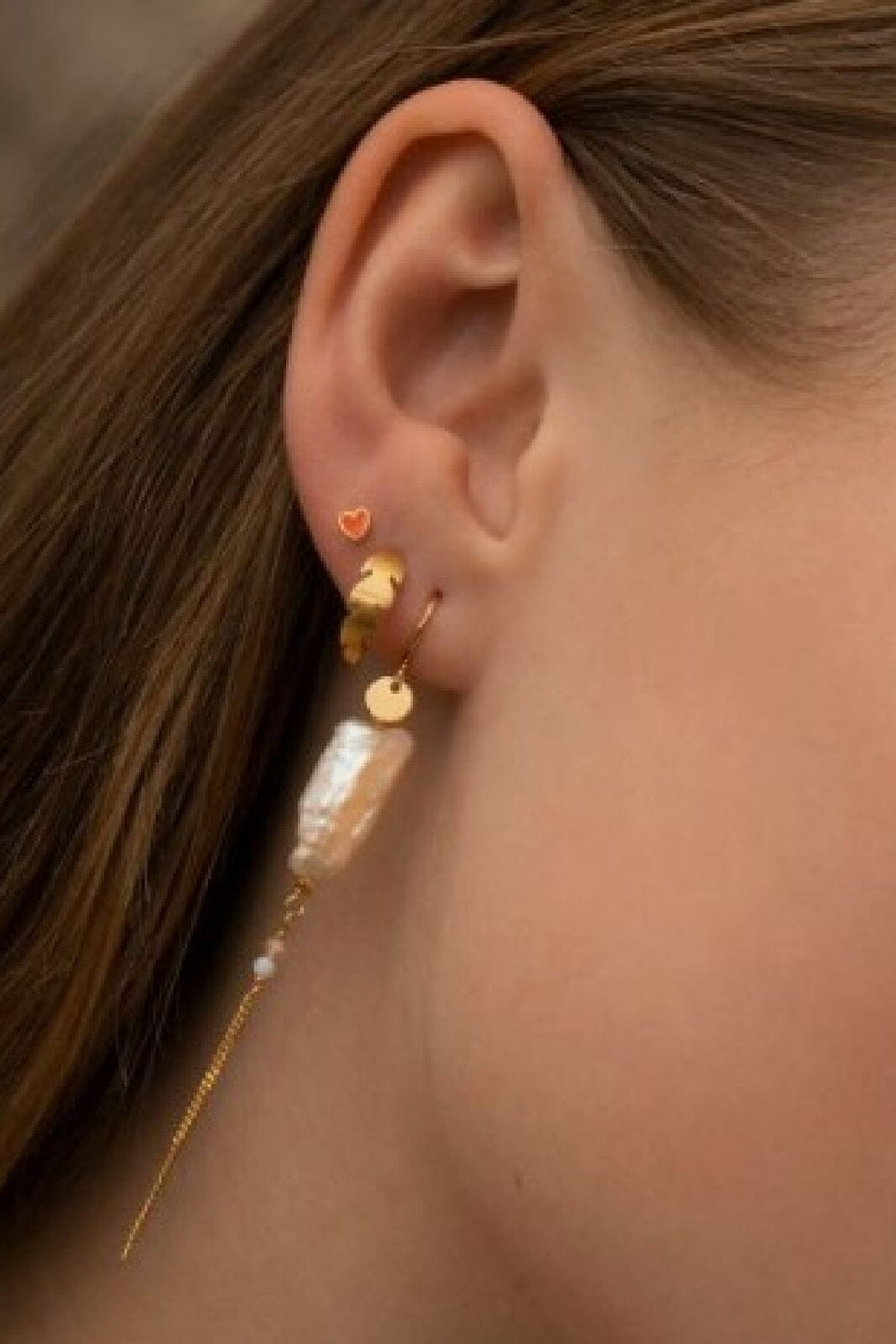 Forudbestilling - Stine A - Petit Love Heart Red Coral Enamel Gold - 1181-02-Red Coral Øreringe