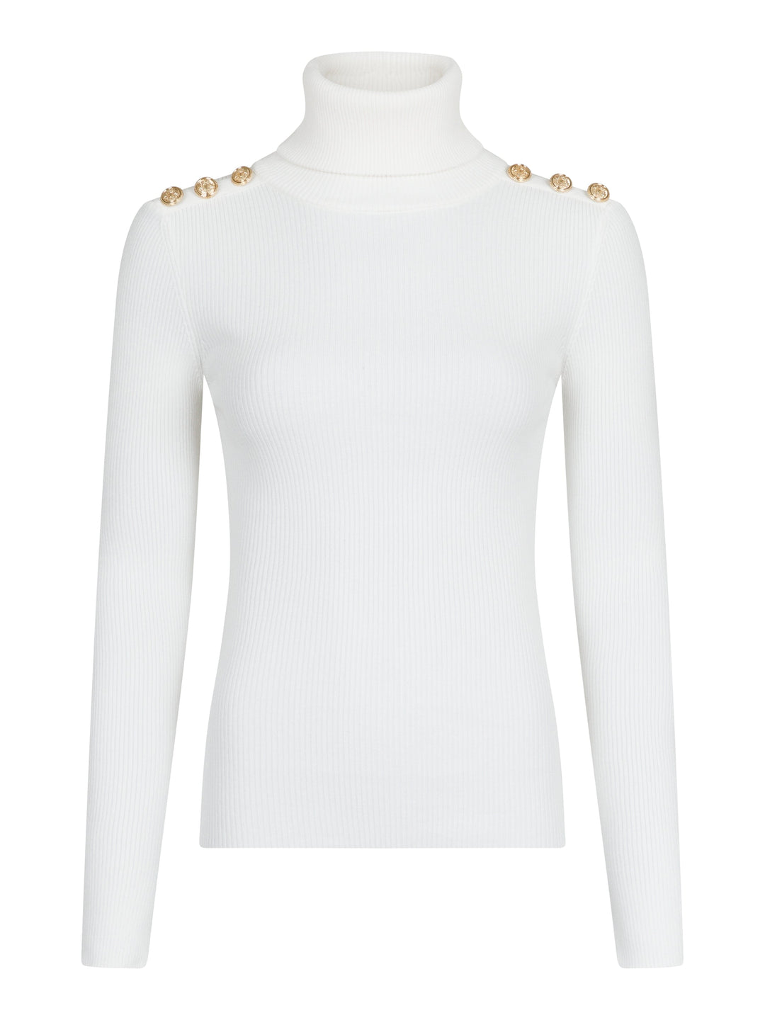 Forudbestilling - Valentin Studio - Gold Button Knit Roll Blouse - Off White Bluser