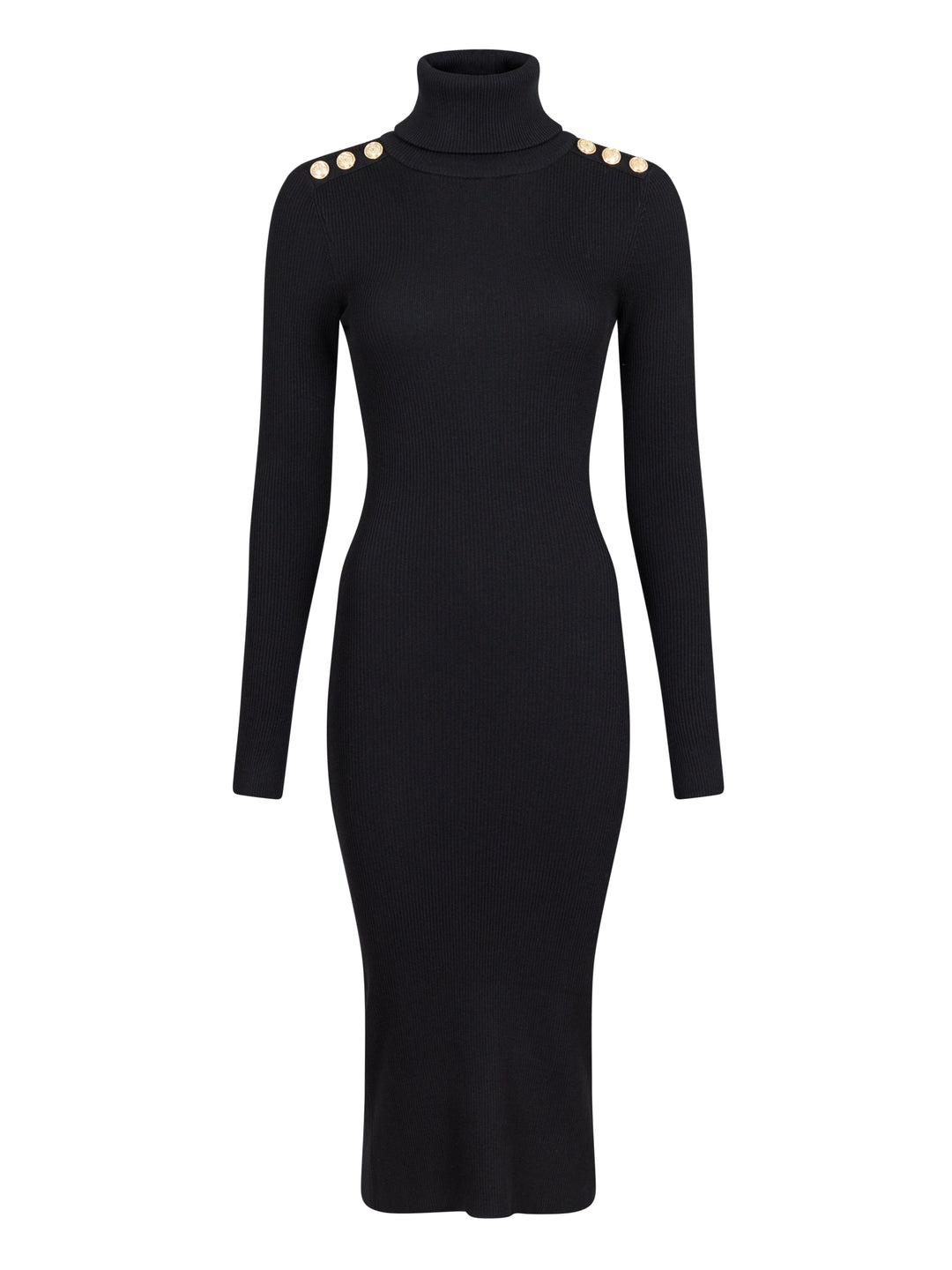 Forudbestilling - Valentin Studio - Gold Button Knit Roll Dress - Black Kjoler