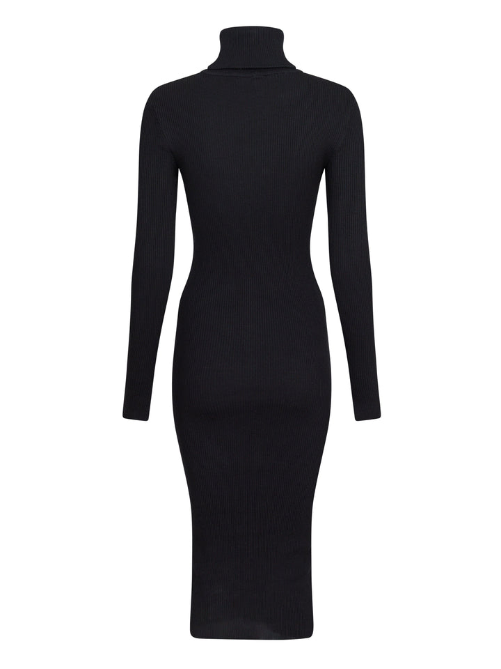 Forudbestilling - Valentin Studio - Gold Button Knit Roll Dress - Black Kjoler