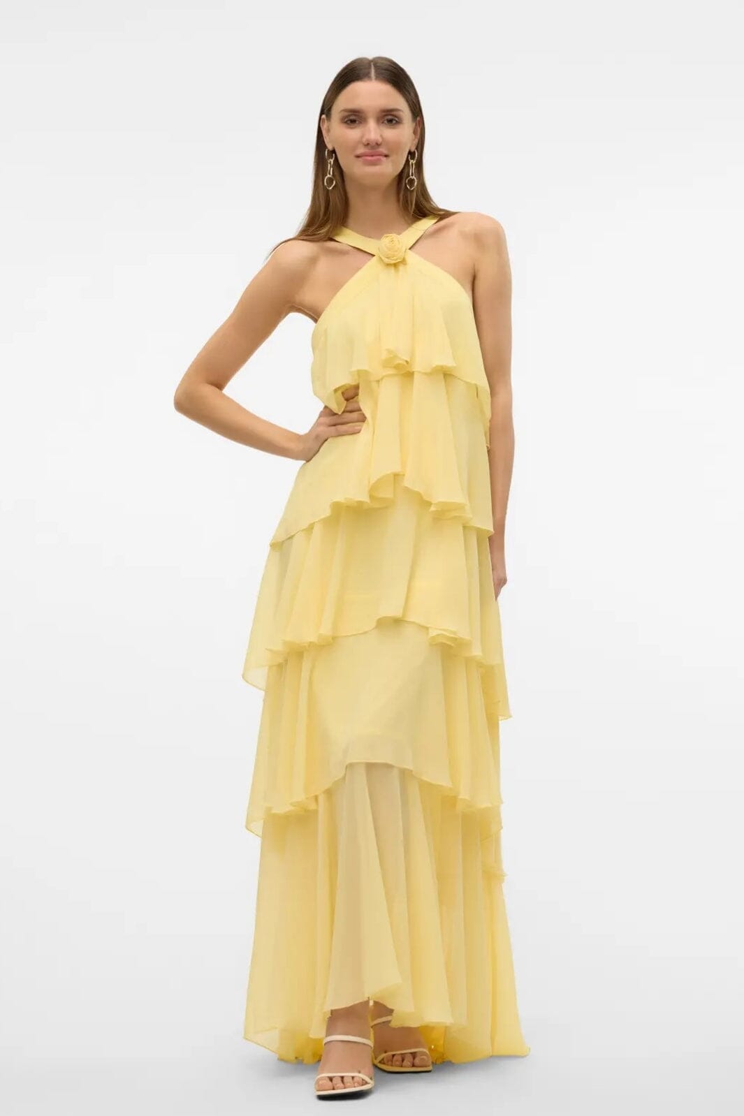 Forudbestilling - Vero Moda - Vmfelicia Sl Ruffle Maxi Dress - 4748265 Pale Banana