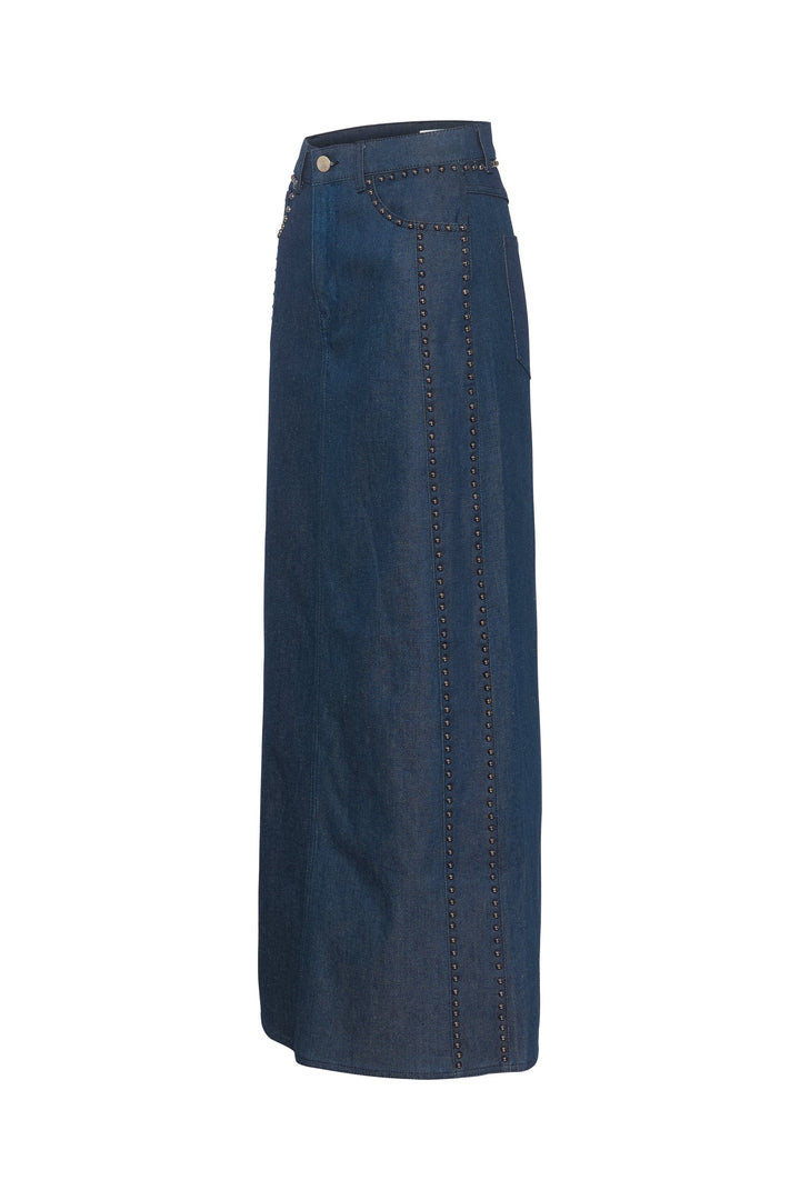 Gestuz - RockieGZ HW long skirt - Dark blue Unwashed Nederdele