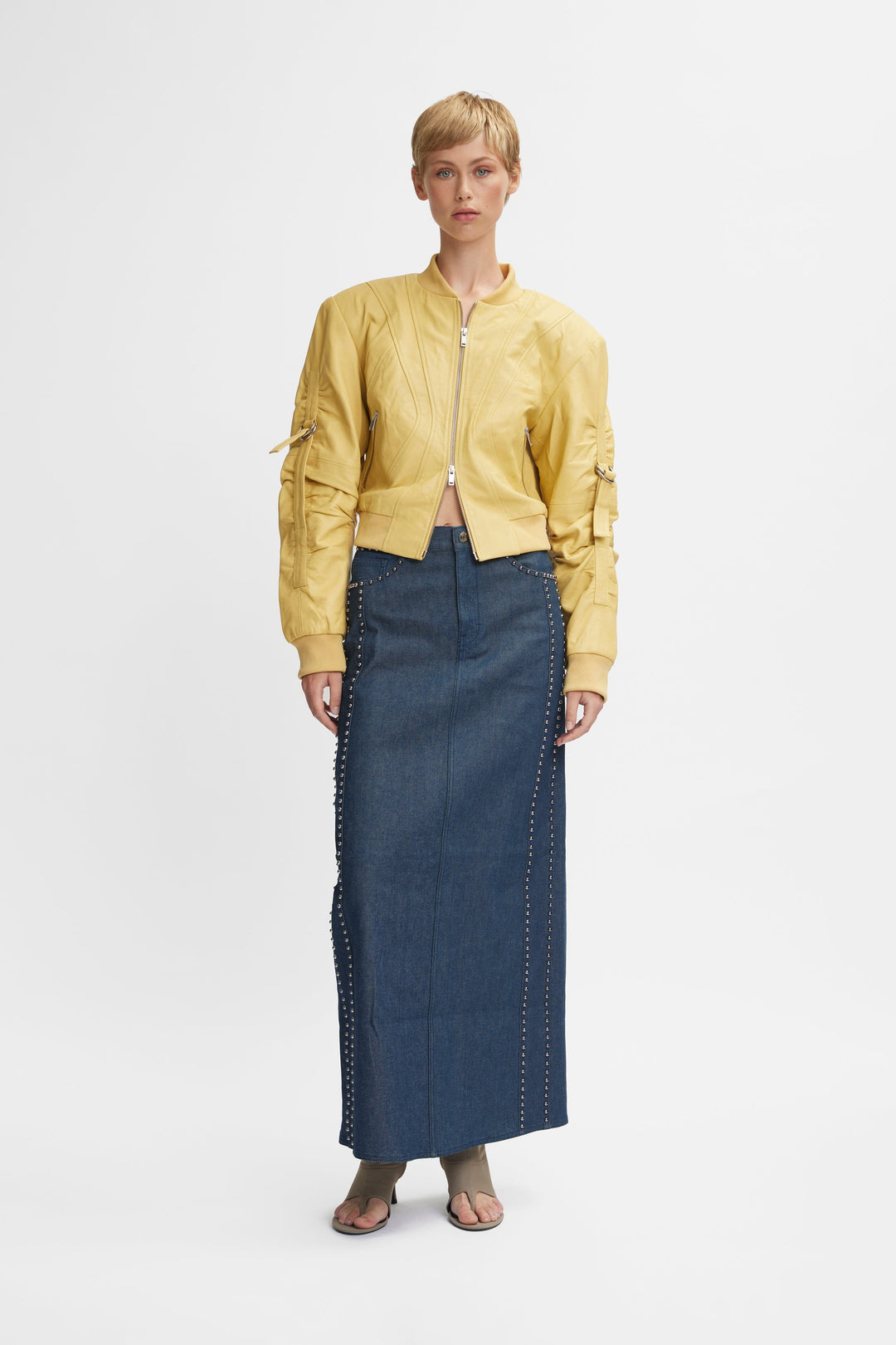 Gestuz - RockieGZ HW long skirt - Dark blue Unwashed Nederdele