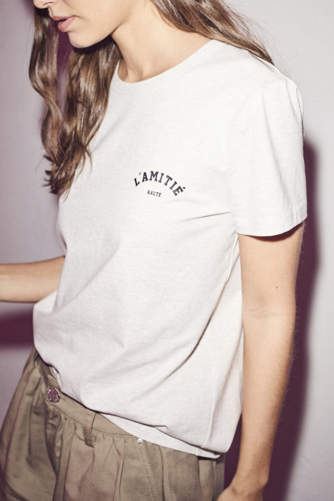 Haute L'Amitié - Mini Curve Logo Tee HL10097 - Pearl Melange T-shirts