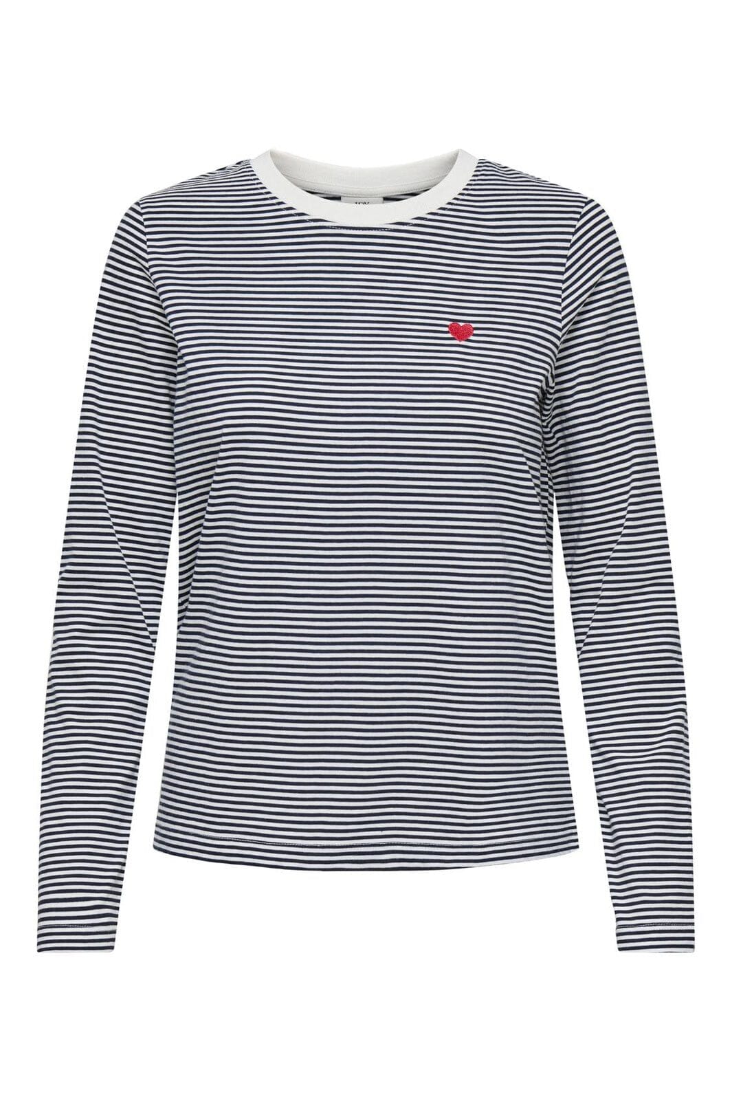 JDY - Jdypisa L/S Print Top Dia - 4876639 Cloud Dancer Sky Captain Stripes/Bs Heart