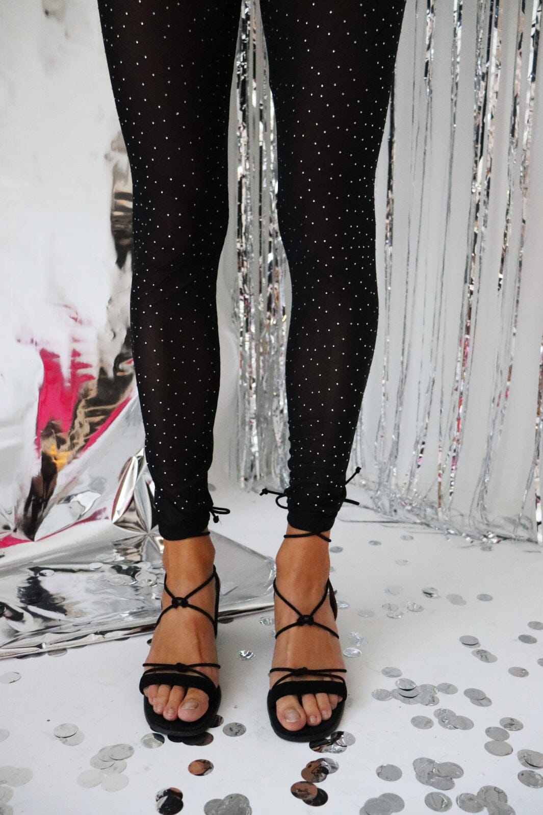 Liberte - Mesh-Sparkle-Leggings - Black Diamond Dot Leggings