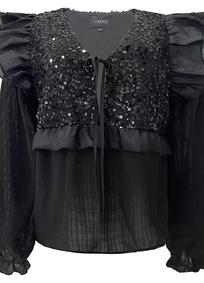 Liberte - Nor Ls Frill Blouse 22267 - Black Sequins Bluser