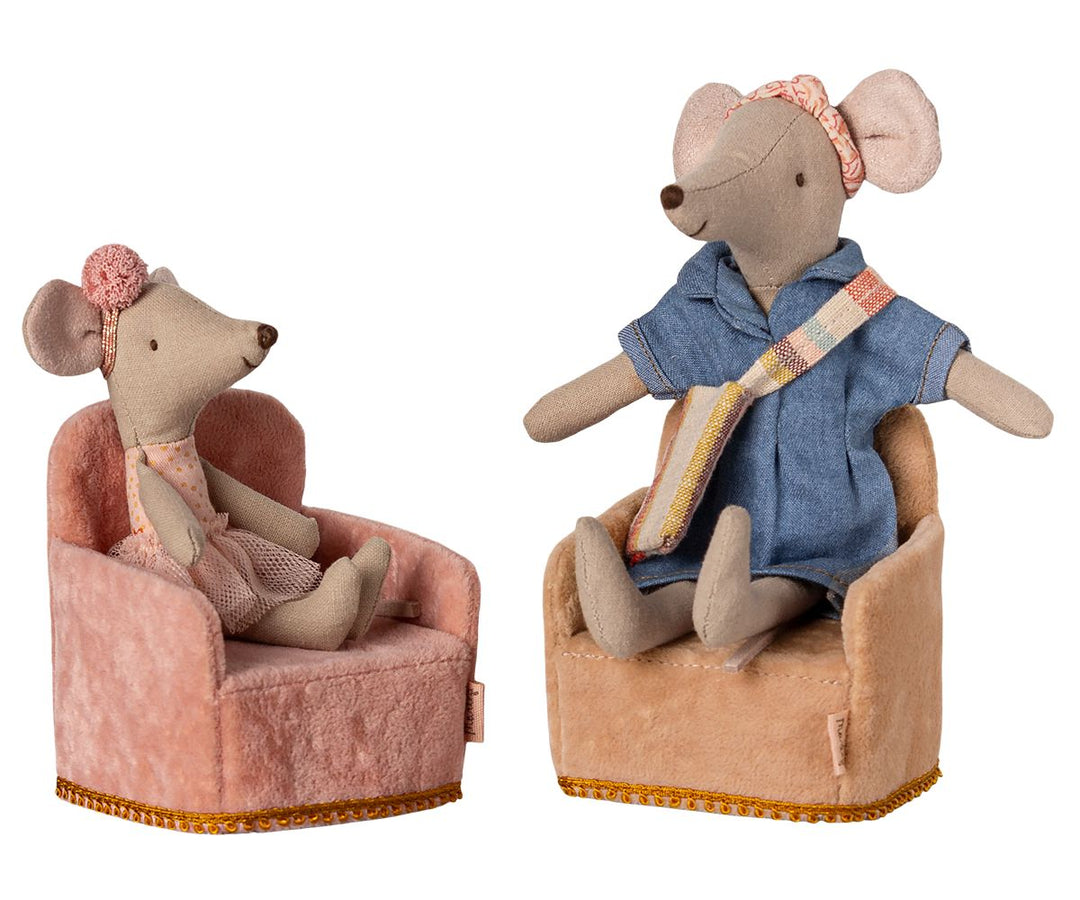 Maileg - Foldbar Stol, Mus - Pudder - Mouse Furniture Legetøj