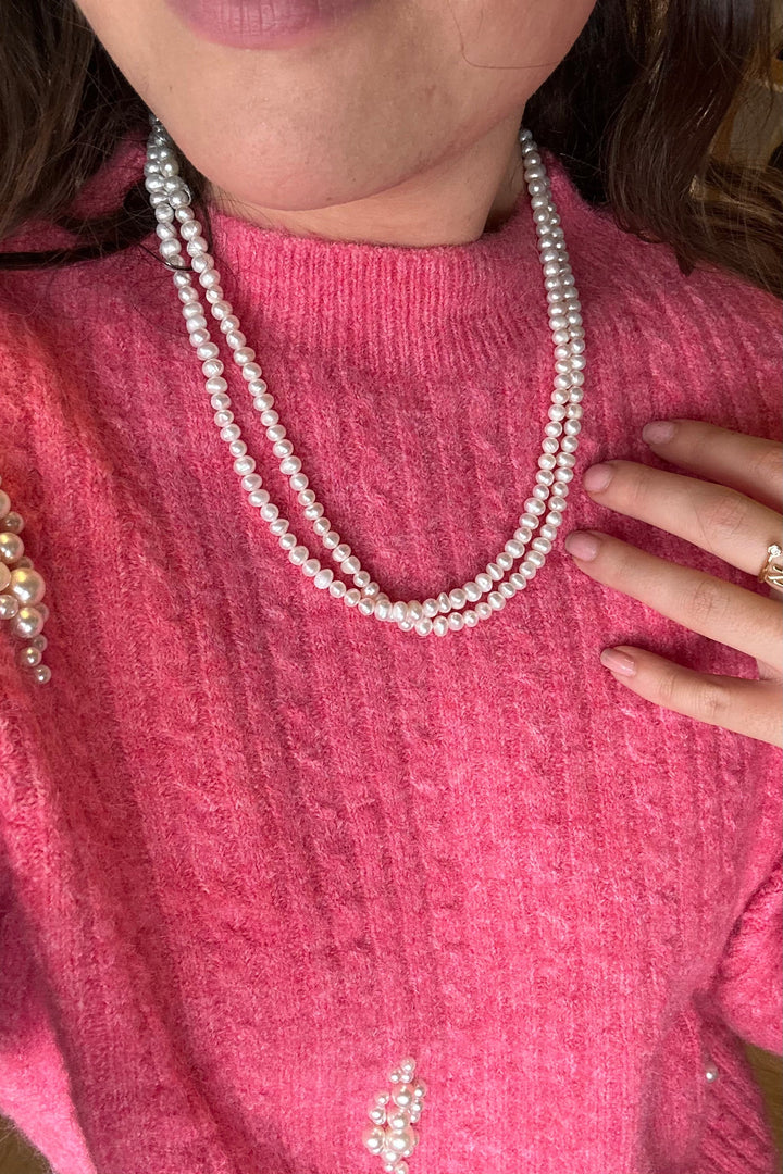 Mellow Moon - Long Pearl Necklace Hoop - Forgyldt Halskæder