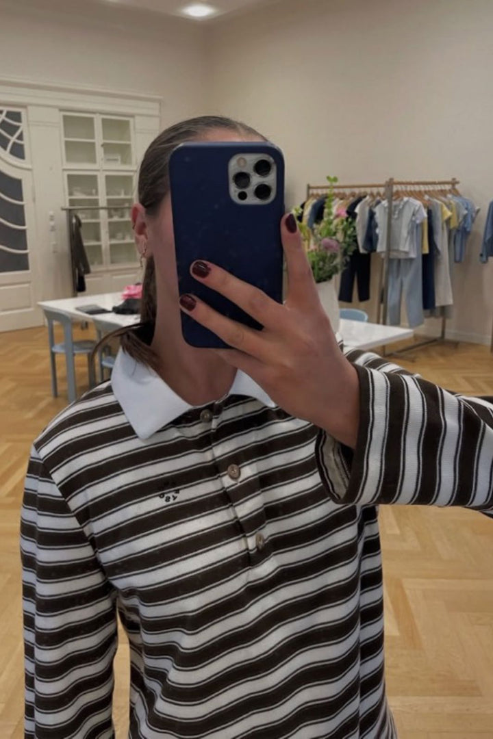 Modström - Typemd Ls Polo 58762 - 11184 - Chocolate Chip Stripe T-shirts