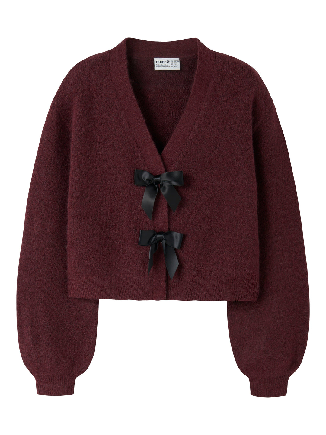 Name It - Nkfrina Ls Knit Card - 4881437 Burgundy Black Bow Cardigans