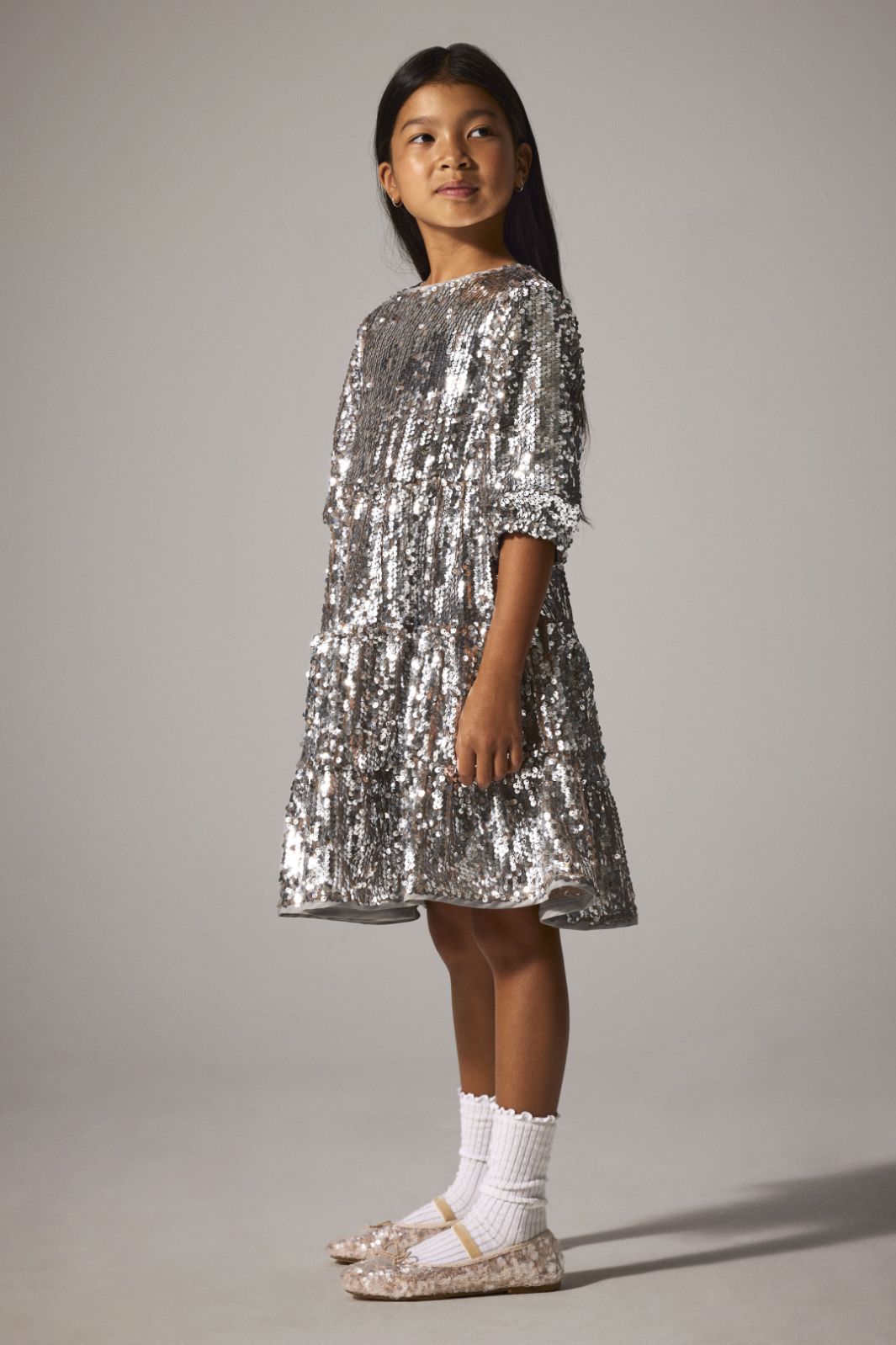 Name It - Nkfriscing 3/4 Sl Dress - 4874447 Silver Kjoler