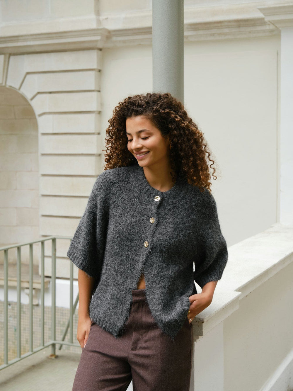 Neo Noir - Benuta Fluffy Knit Cardigan 165816 - 136 - Antracit Melange Cardigans