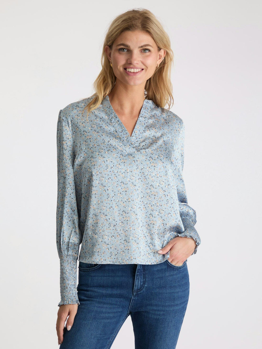 Neo Noir - Landa Mini Print Blouse - Dusty Blue Skjorter