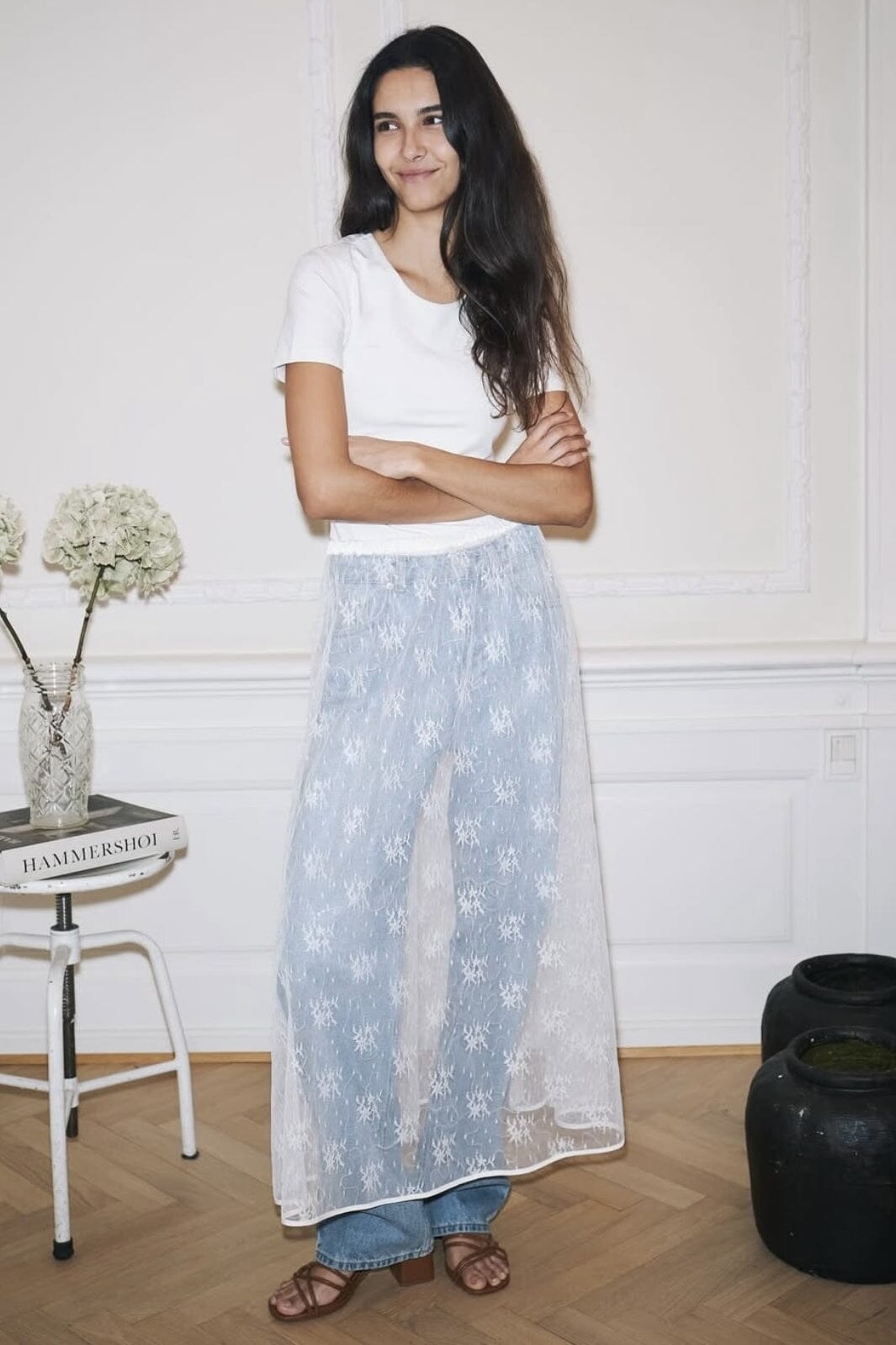 Neo Noir - Loreta Lace Sequins Skirt 164611 - 120 - White Nederdele