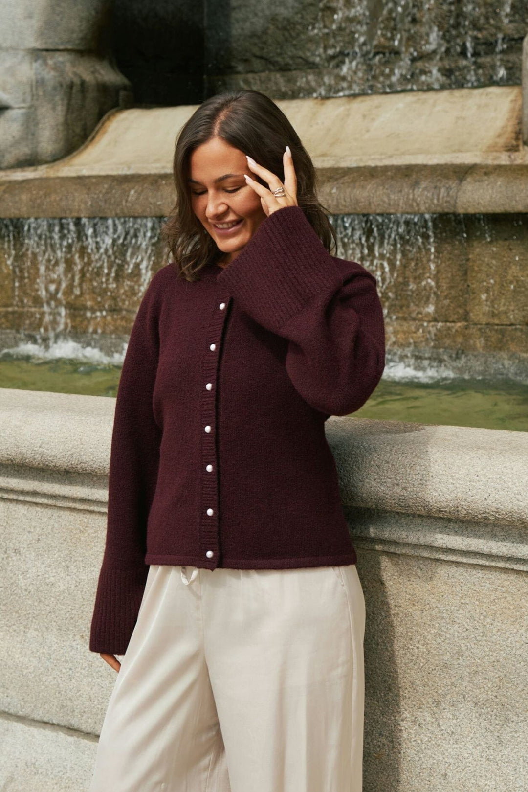 Neo Noir - Mixie Knit Cardigan 164837 - 682 - Wine Cardigans