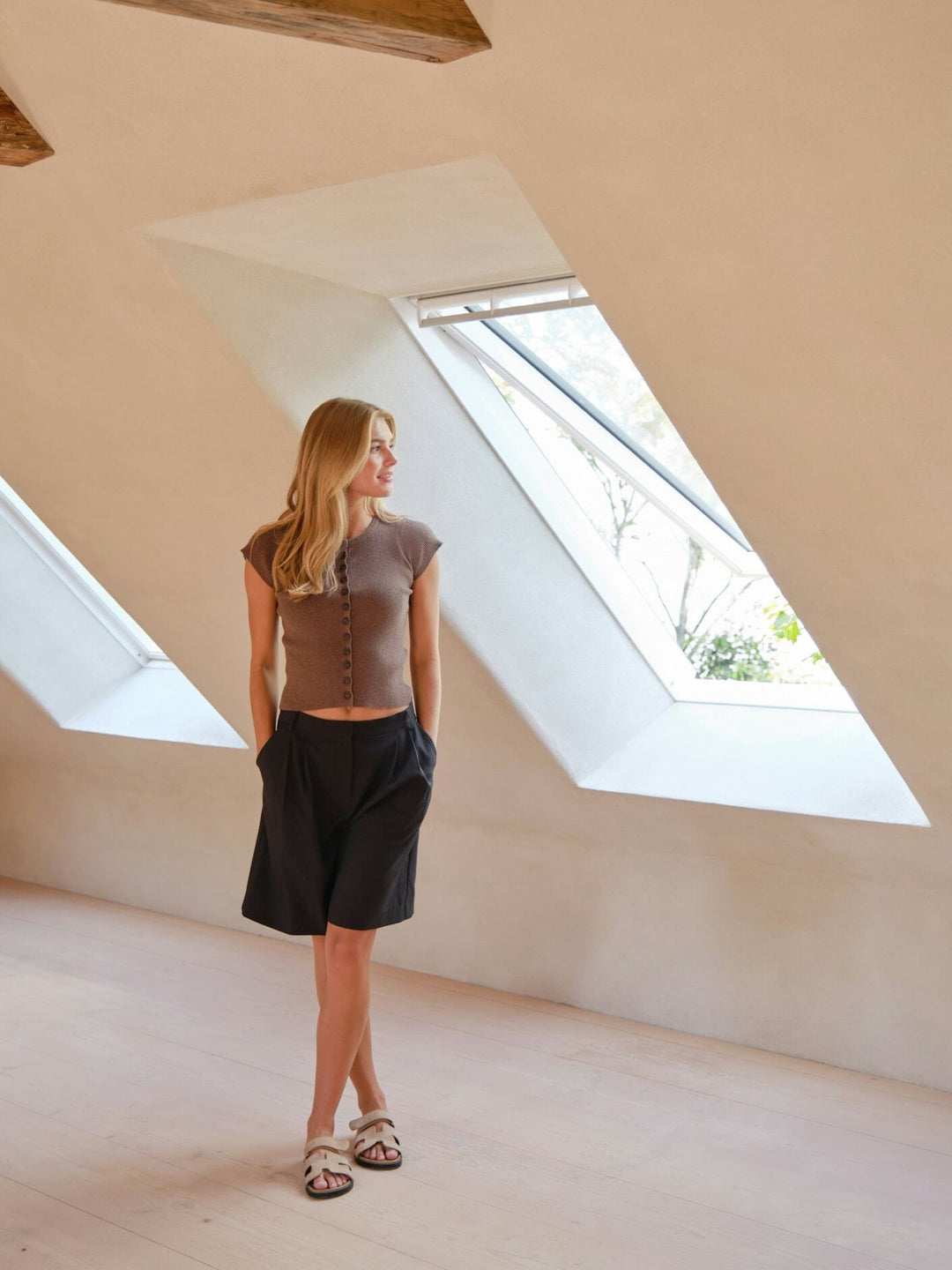 Neo Noir - Todda Knit Tee 165831 - 205 - Brown Melange Strikbluser