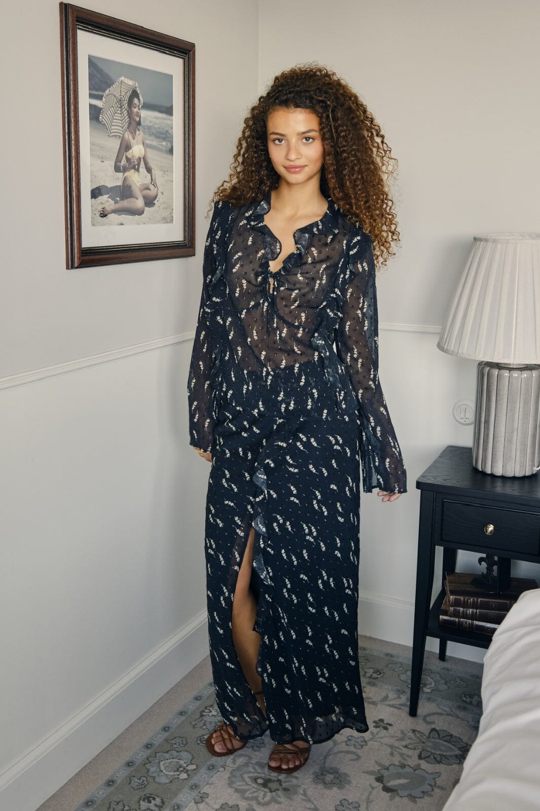 Neo Noir - Vinza Flower Branch Skirt - Black Nederdele