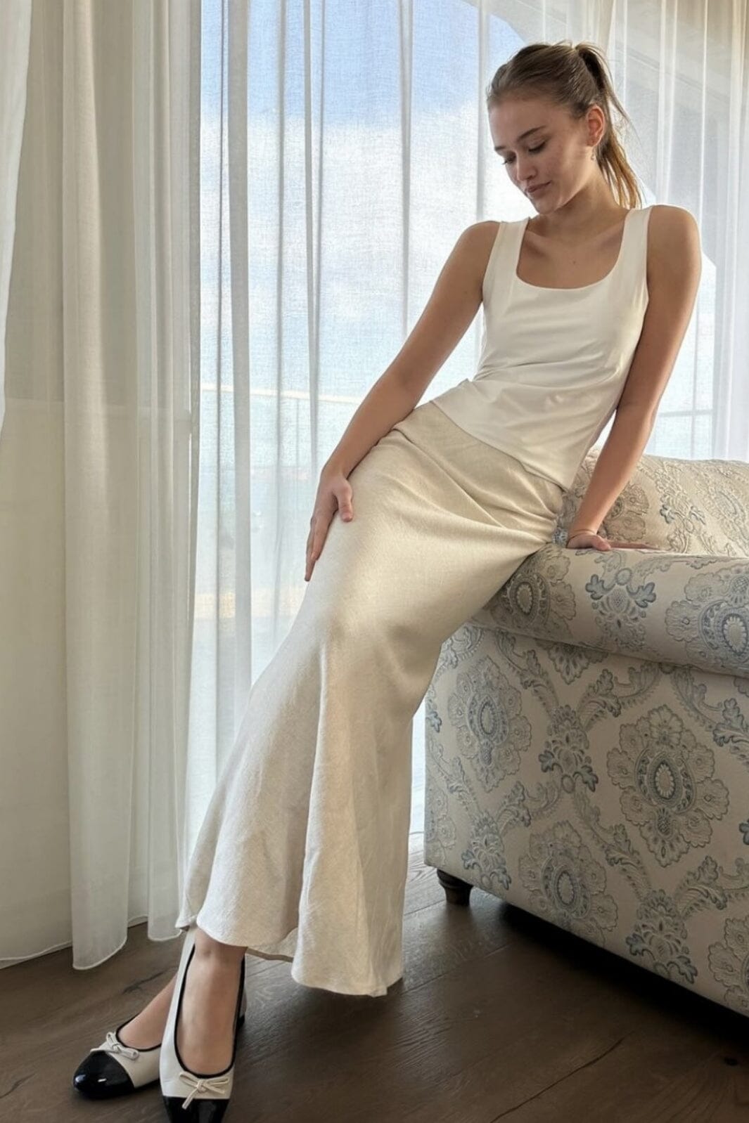 Neo Noir - Viso Linen Skirt - Natural Nederdele