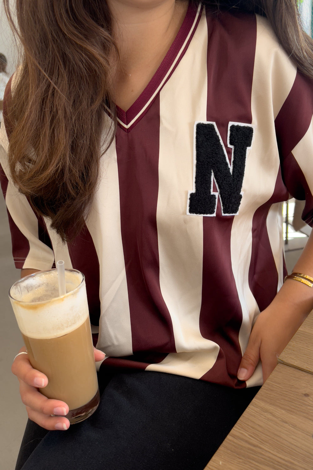 Noella - Lucena Blouse 14060002 - 1382 - Mahogany Ivory Stripe Bluser