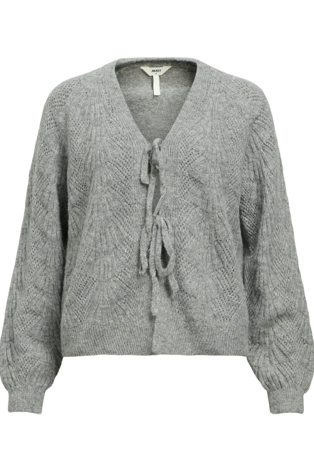 Object - Objflora Re L/S Knit Cardigan - 4613511 Medium Grey Melange Cardigans