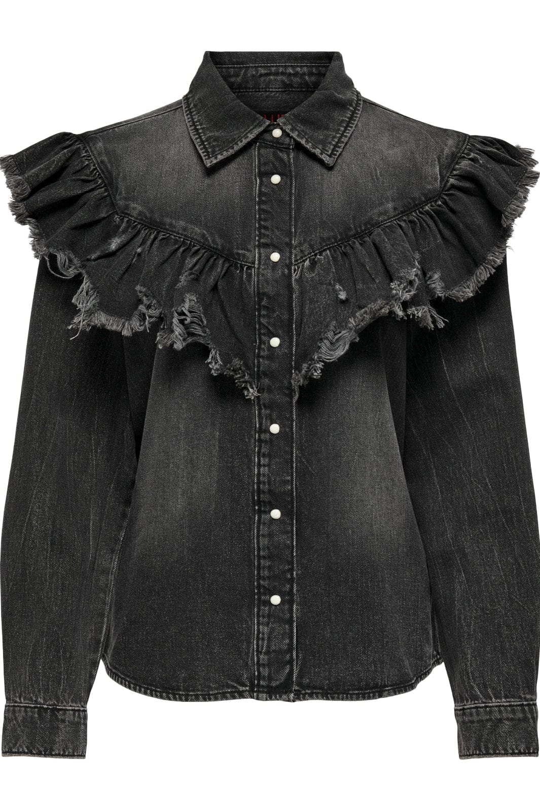 Only - Onlbroadway Ls Frill Shirt Red Akm - 4597566 Washed Black Skjorter