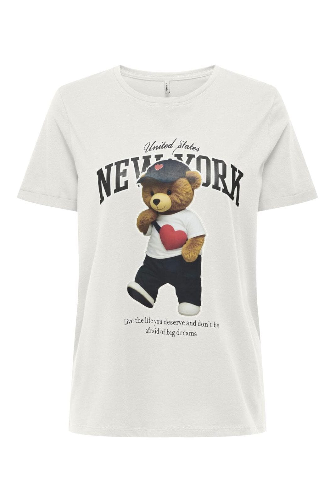 Only - Onllina Life S/S Bear O-Neck Box - 4895755 Cloud Dancer New York Teddy