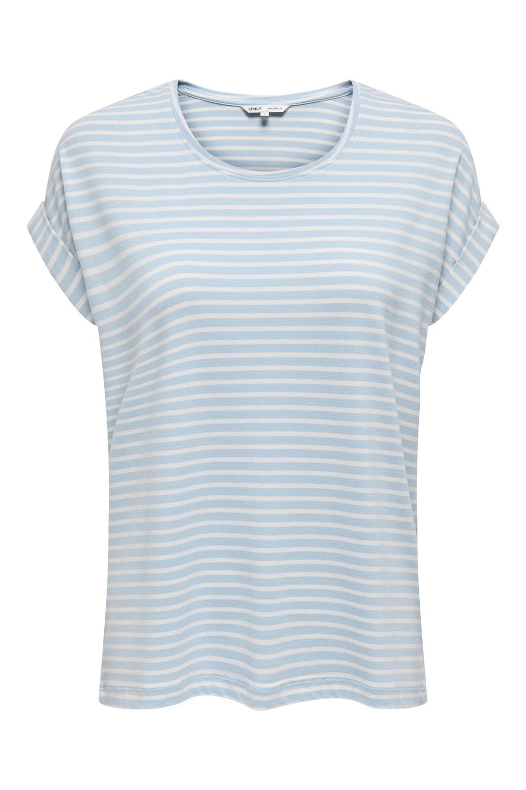 Only - Onlmoster Stripe S/S O-Neck Top - 4693916 Clear Sky Cloud Dancer