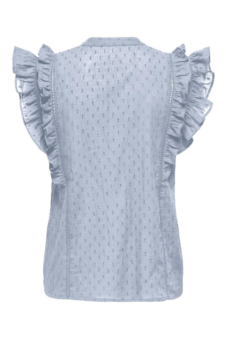 Only - Onlraina S/L V-Neck Ruffle Top Ox - 4925992 Soft Chambray
