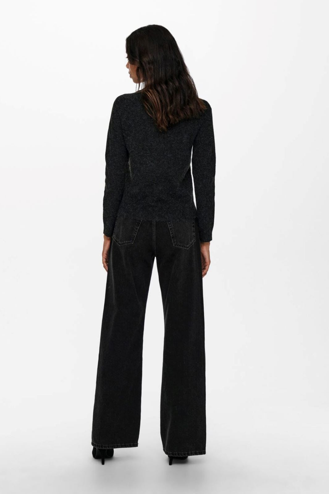 Only - Onlrica Life L/S Pullover Knt - 3690045 Black W. Melange Strikbluser