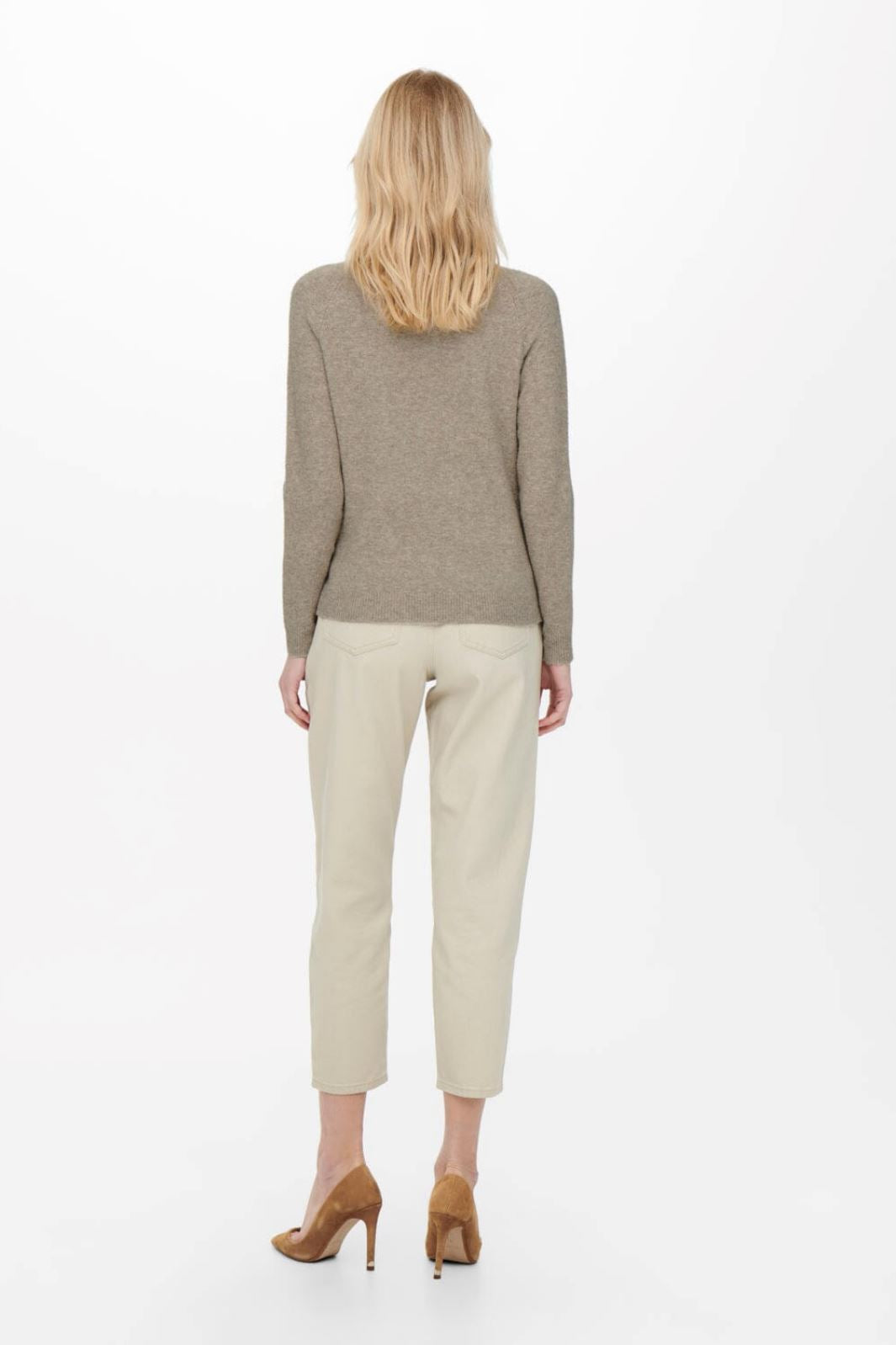 Only - Onlrica Life L/S Pullover Knt - 3793719 Beige W. Melange Strikbluser