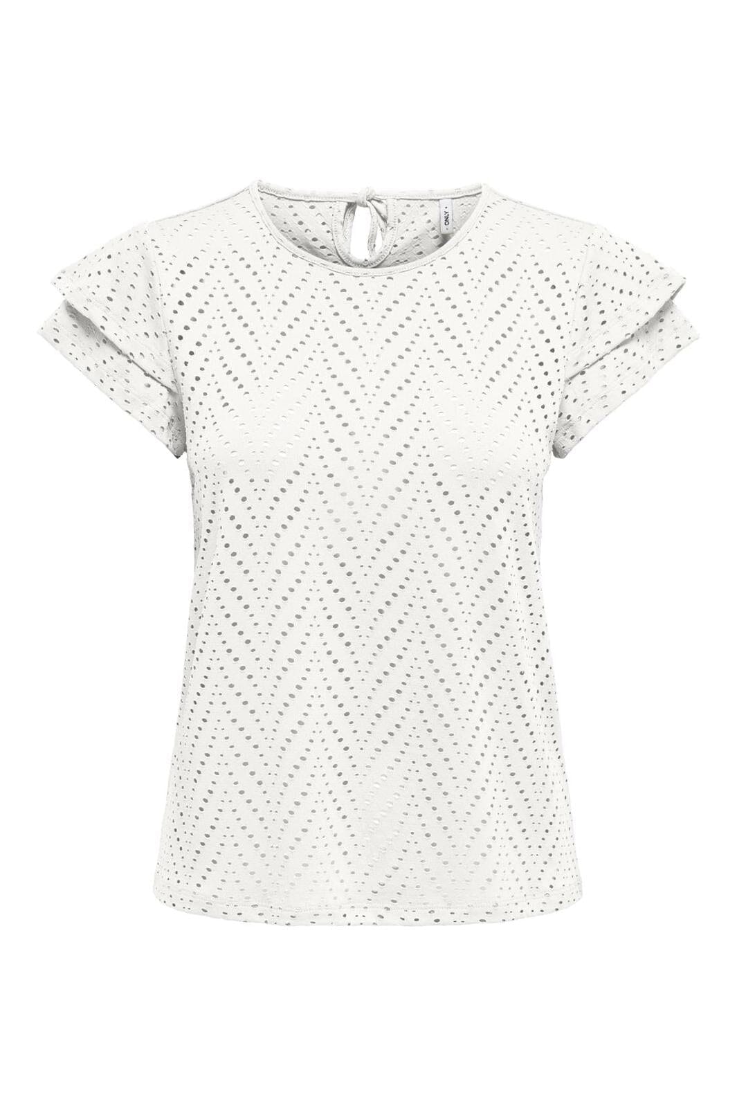 Only - Onlsmilla S/S O-Neck Frill Top - 4766296 Cloud Dancer Boho